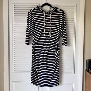 Nautical Dark Navy and White Heart and Hips Hooded Striped Dress Size M